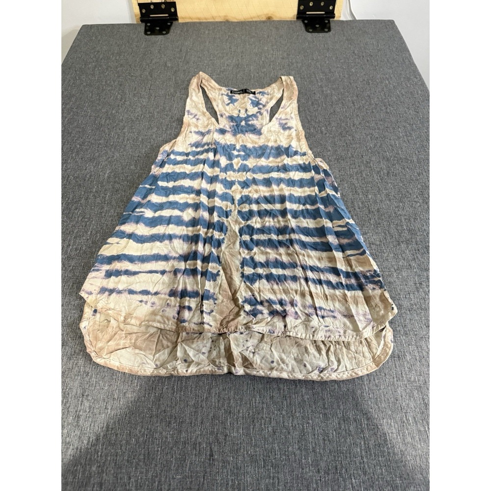 Gypsy Women 05 Lakota Watercolor Tie Dye Silk Racerback Tank Top Grey Cream Sz M